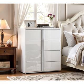 Sunvega Contemporary White Bedroom Chest with Chrome Legs and UV Finish