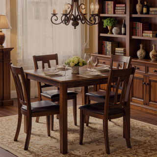 Sunvega Transitional Walnut Finish Dining Table Set with Four Slat Back Chairs