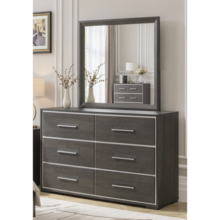 Sunvega Contemporary Dark Gray Nightstand with Two Drawers and Chrome Accents