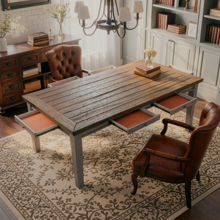 Sunvega Traditional Style Cherry and Gray Finish Wooden Dining Table with 6 Drawers