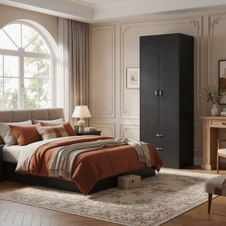 Sunvega Alabama Armoire with Double Door Cabinet and Two Bottom Drawers