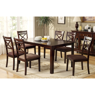 Sunvega Transitional Espresso Finish 7pc Dining Table Set with Cross Back Chairs