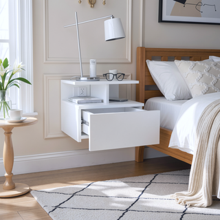Sunvega Blue Floating Nightstand With Drawer And Shelves For Storage And Decor