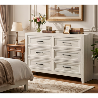 Sunvega Contemporary Geometric Design Two Drawer Nightstand with Off-White Finish