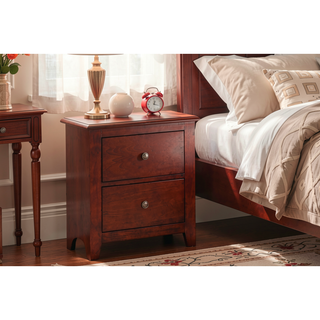 Sunvega Modern Style Cherry Color Wooden 2-Drawers Bedside Table with Round Knob Handle