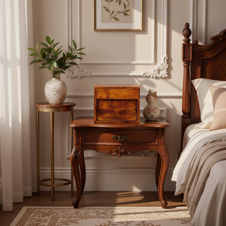Sunvega Solis Collection Solid Mango Wood Wall Mounted Nightstand with Two Drawers