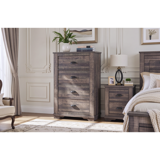 Sunvega Contemporary Gray Wooden Nightstand with Two Drawers and Metal Hardware