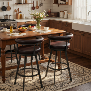 Sunvega Brown Faux Leather Swivel Bar Stool with 360 Degree Rotation