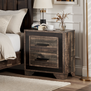 Sunvega Light Brown Queen Size Upholstered Burlap Fabric Headboard Platform Bed