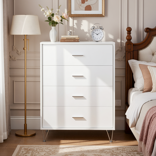 Sunvega 5-Drawer Chest with Wooden Case-Frame and Chrome Metal Legs