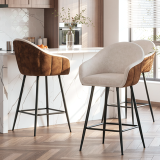 Sunvega Modern Style Counter Height Bar Stools with Upholstered Seats and Metal Legs