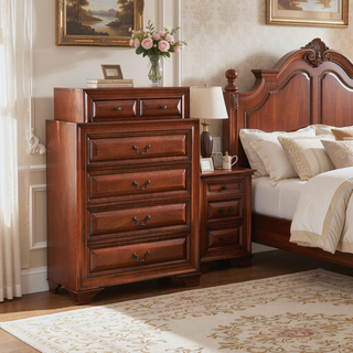 Sunvega Cappuccino Nightstand with Curved Drawer Fronts and Real Wood Veneers