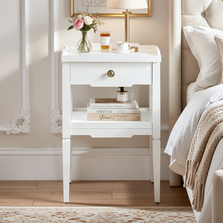 Sunvega Foley White 1-Drawer Nightstand with Gold Pull and Geometric Top