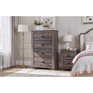 Sunvega Contemporary Gray Wooden Nightstand with Two Drawers and Metal Hardware