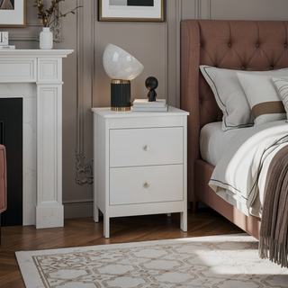 Sunvega Modern White Nightstand with Dual Drawers and Open Shelf for Bedroom