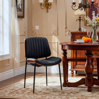 Sunvega Mid Century Modern Retro Faux Leather Dining Chairs with Bentwood Seat
