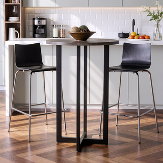 Sunvega Burnt Oak Bistro Table with Black Metal Frame for Small Spaces