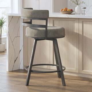Sunvega Dark Gray Swivel Counter Stool with Half-Back Support and Faux-Leather