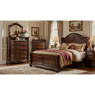 Sunvega Traditional Dark Walnut Wood Chest with Five Drawers and Metal Handles