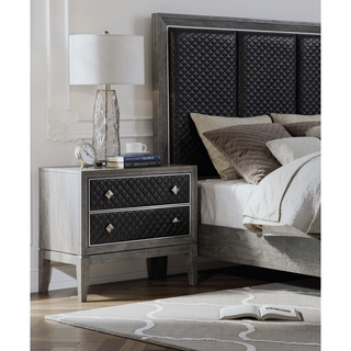 Sunvega Gray Faux Leather Upholstered Nightstand with 2 Dovetail Drawers
