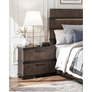 Sunvega Brown Black Finish 2-Drawers Nightstand Modern Industrial Bedroom Furniture