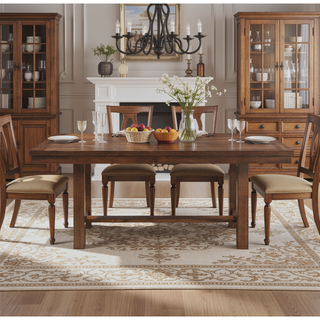 Sunvega Transitional Brown Finish Wood Frame Dining Bench with Beige Upholstered Seat