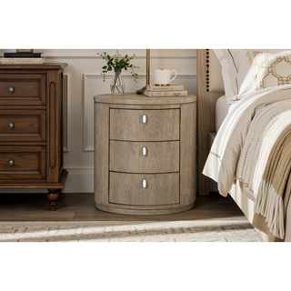 Sunvega Toffee Oval Nightstand with Soft-Close Drawers and USB Charging Ports