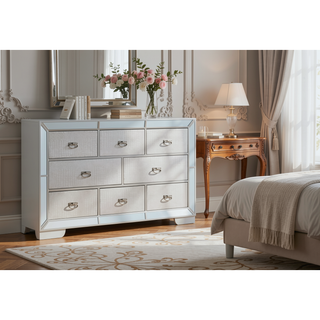 Sunvega Stylish Silver Champagne Storage Dresser with Spacious Drawers for Modern Decor