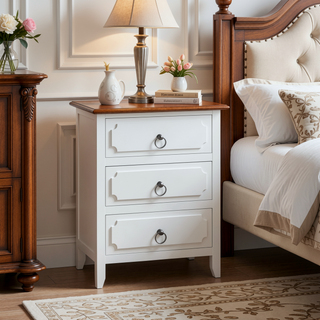 Sunvega Fully Assembled 3-Drawer Nightstand with Polished Nickel Hardware