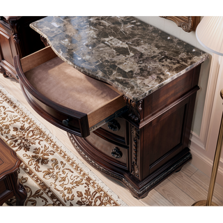 Sunvega Traditional Style End Table with Marble Top and Three Drawers