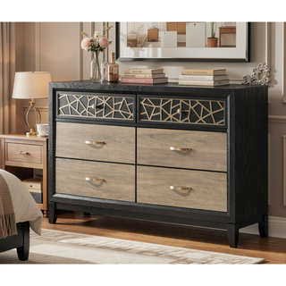 Sunvega Modern Contemporary Wood Dresser with Six Spacious Drawers