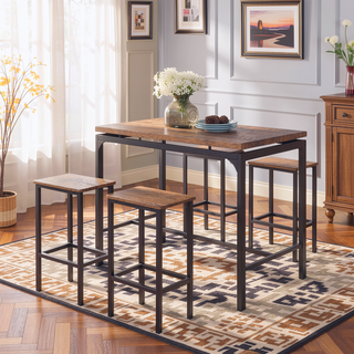 Sunvega Modern 5-piece Bar Set with Weathered Chestnut Top and Dark Bronze Metal Legs