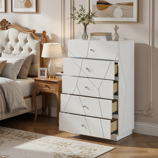 Sunvega Ultra Modern White Finish Nightstand with 2 Drawers and Embossed Lines Design