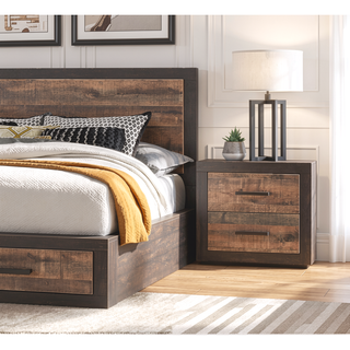 Sunvega Natural Wood Grain Look Nightstand with Two Tone Finish and Dovetail Drawers