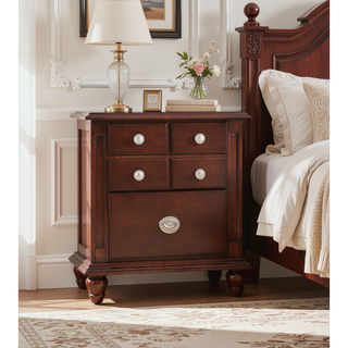 Sunvega Cappuccino Night Stand with Carved Trim and Nickle Hardware