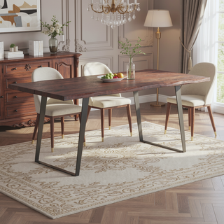 Sunvega Dark Walnut Acacia Wood Dining Table with Iron Legs for 6
