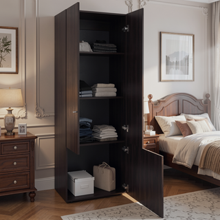 Sunvega Three-Door Freestanding Closet with Hanging Rod and Shelves for Bedroom