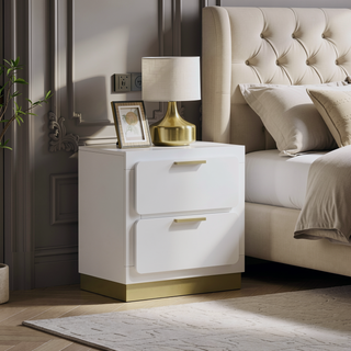 Sunvega Modern Black Nightstand with Two Drawers and Gold Accents