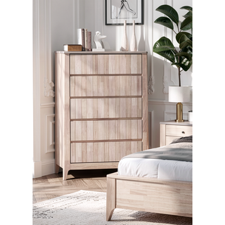 Sunvega Mid-Century Modern White Wash 1pc Chest with Hidden Handles and Splayed Bracket Feet