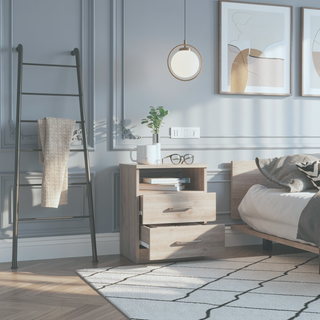 Sunvega Compact Nightstand with Two Spacious Drawers and Shelf for Bedroom or Living Room
