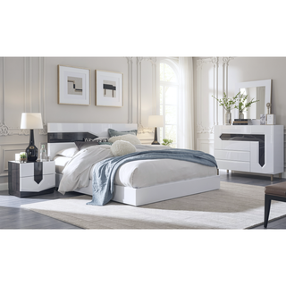Sunvega Zebrano Accent Contemporary High Gloss White Nightstand