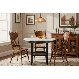 Sunvega Light Gray Transitional Bar Table with Marble Top and Storage Shelf