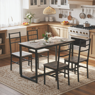 Sunvega Industrial Style Five-Piece Table and Chair Set with Backrest for Various Scenarios