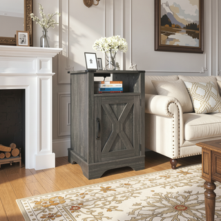 Sunvega White Oak Farmhouse Nightstand with Charging Station and Ample Storage