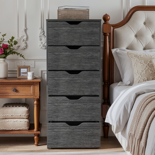 Sunvega Smokey Oak Narrow Five Drawer Dresser for Bedroom Storage