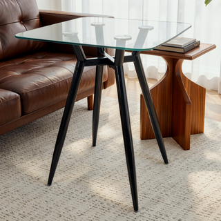 Sunvega Mid-Century Modern Clara Counter Table with Clear Glass Top and Black Metal Legs