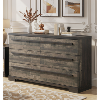 Sunvega Modern Ebony Gray Finish Wooden Six Drawer Dresser for Bedroom