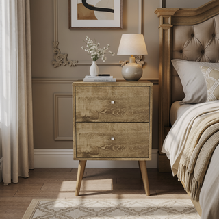Sunvega Modern White and Brown Nightstand with 2 Drawers for Bedroom