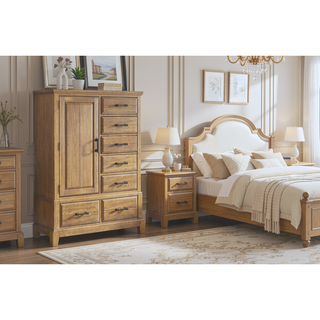 Sunvega Elm Veneer Gentleman's Chest with Drawers and Cabinet in Caramel Finish