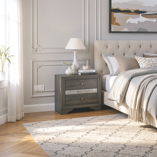 Sunvega White Acacia Wood Nightstand with Metal Drawer Pulls and Dovetail Joints
